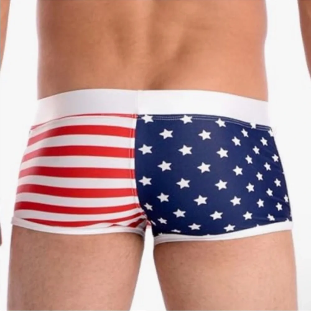 NEW Gary Majdell Sport Boxer Brief Swimsuit Medium Stars Stripes NWT